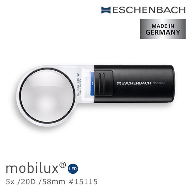 【德國 Eschenbach】mobilux LED 5x/20D/58mm 德國製LED手持型非球面放大鏡 15115 (公司貨)