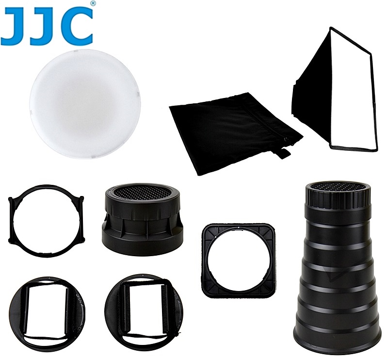 JJC機頂閃光燈5-in-1配件組FK-9(碗公覃蜂窩罩超大柔光罩蜂巢束光罩方形濾片架)