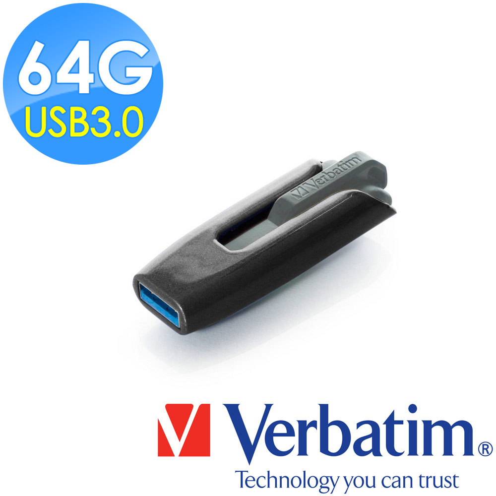 Verbatim威寶 Store’n’Go USB 3.0伸縮隨身碟 64GB (灰黑)