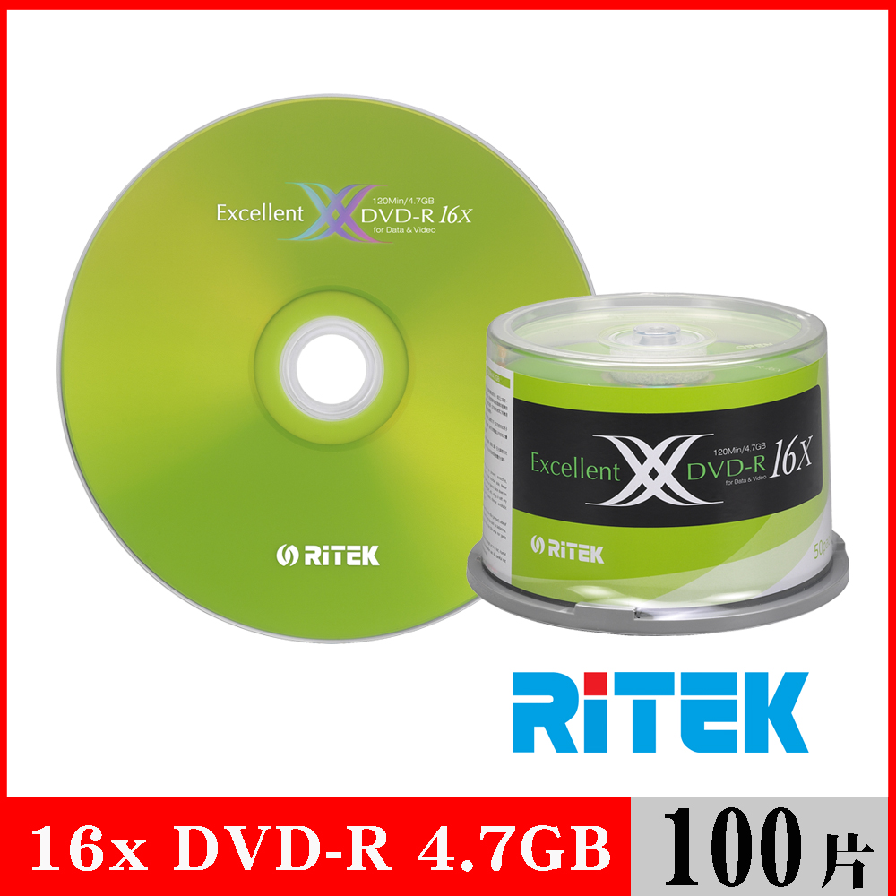 RITEK錸德 16X DVD-R 4.7GB X版/100片布丁桶裝