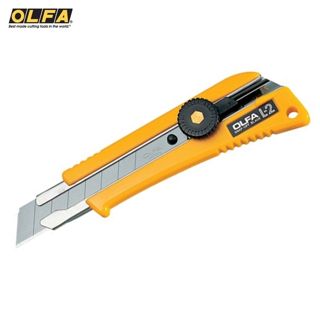 日本製造OLFA防滑橡膠握把大型美工刀大美工刀18mm替刃L-2型(螺栓式;適切割較厚紙板)