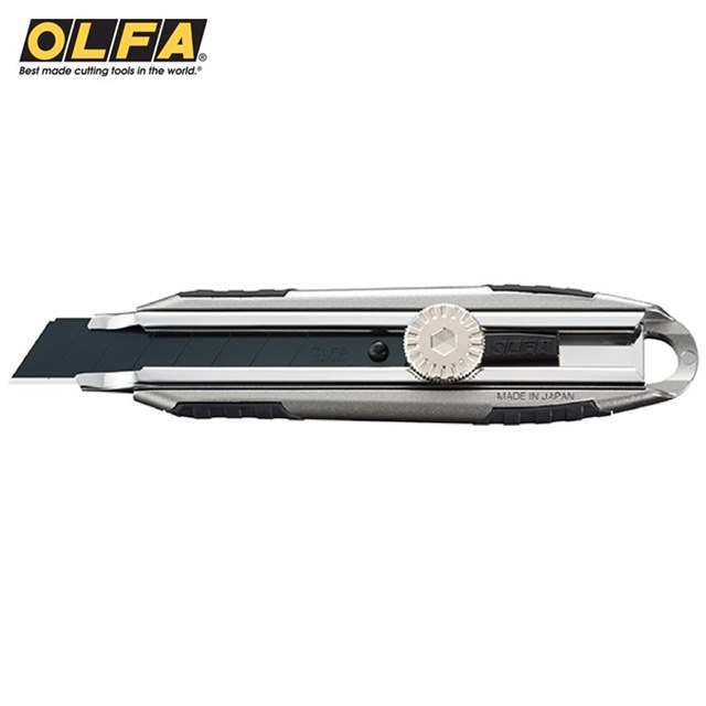 日本OLFA壓鑄鋁合金METAL PRO超強握把大型美工刀MXP-L(旋鈕固定18mm刀片;附掛孔)