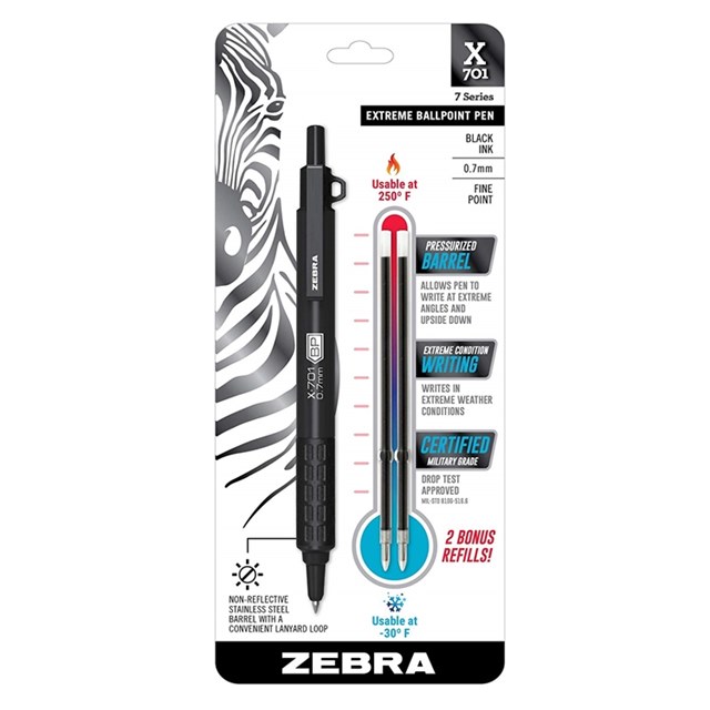 美版ZEBRA耐候加壓不鏽鋼原子筆X-701(表面霧面塑料;軍規掉落通過;適低溫高溫;0.7mm替芯和吊環)#29811
