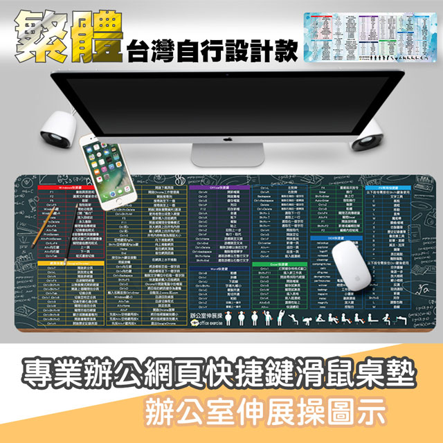 台灣設計 高質感繁中軟體快捷鍵超大加厚滑鼠桌墊 2色