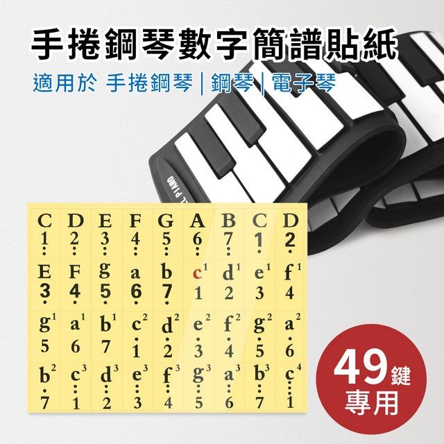 【鋼琴數字簡譜貼紙】適用於49鍵手捲鋼琴 電子琴 電鋼琴 鋼琴