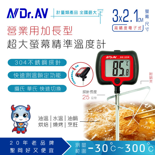 【Dr.AV】GE-39R 營業用 加長型旋轉大螢幕精準溫度計(台灣獨創設計)