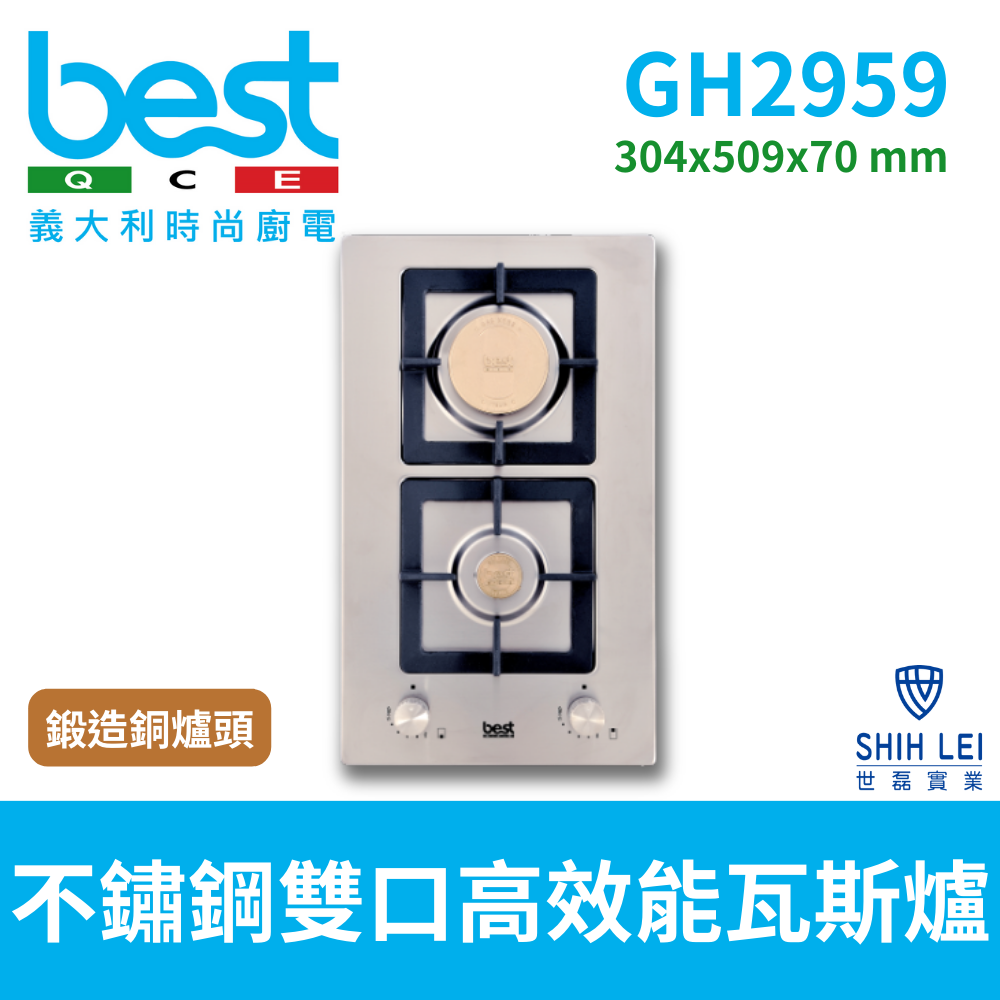 【義大利貝斯特best】精密銅爐頭不鏽鋼雙口高效能瓦斯爐GH2959