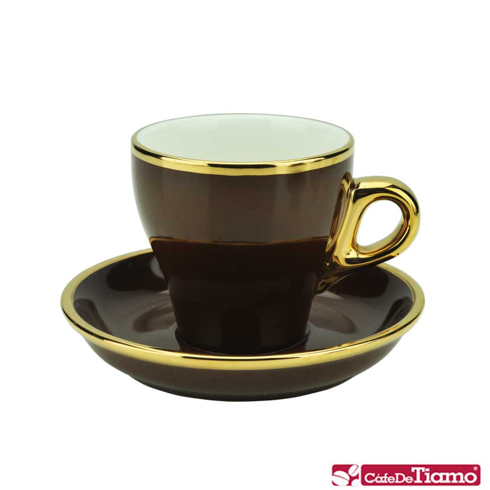 Tiamo 17號鬱金香濃縮杯盤組1客 90cc(K金)-咖啡色(HG0846BR)