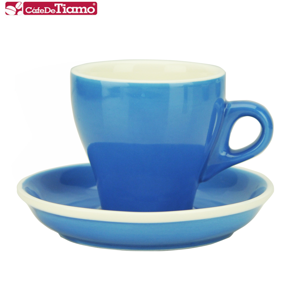 Tiamo 14號鬱金香卡布杯盤組5客180CC-藍色(HG0851B)