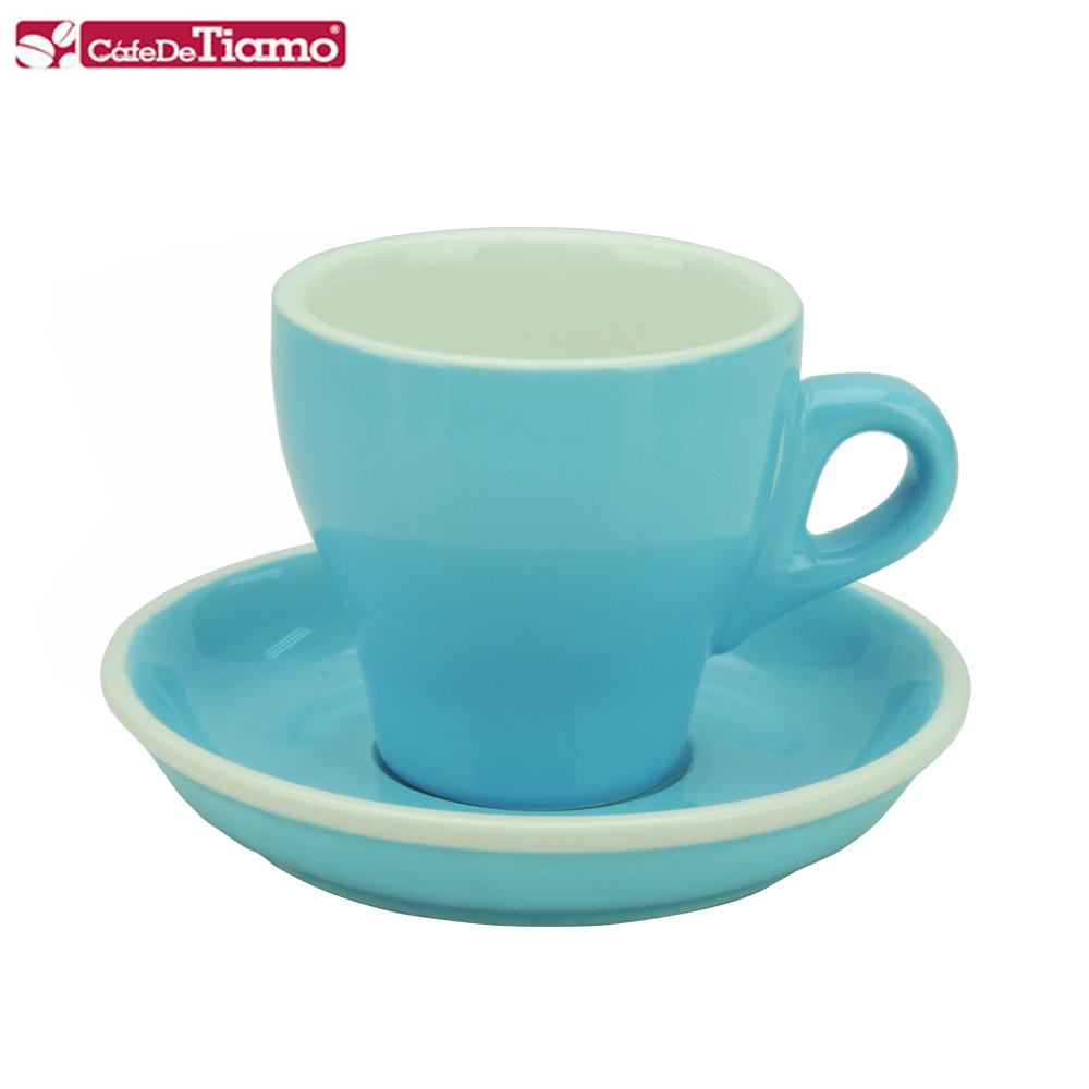 Tiamo 14號鬱金香卡布杯盤組5客180CC-粉藍色(HG0851BB)
