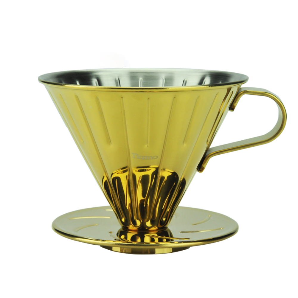 Tiamo 0916 V02不鏽鋼咖啡濾杯組1-4人附濾紙量匙-鈦金色(HG5034GD)