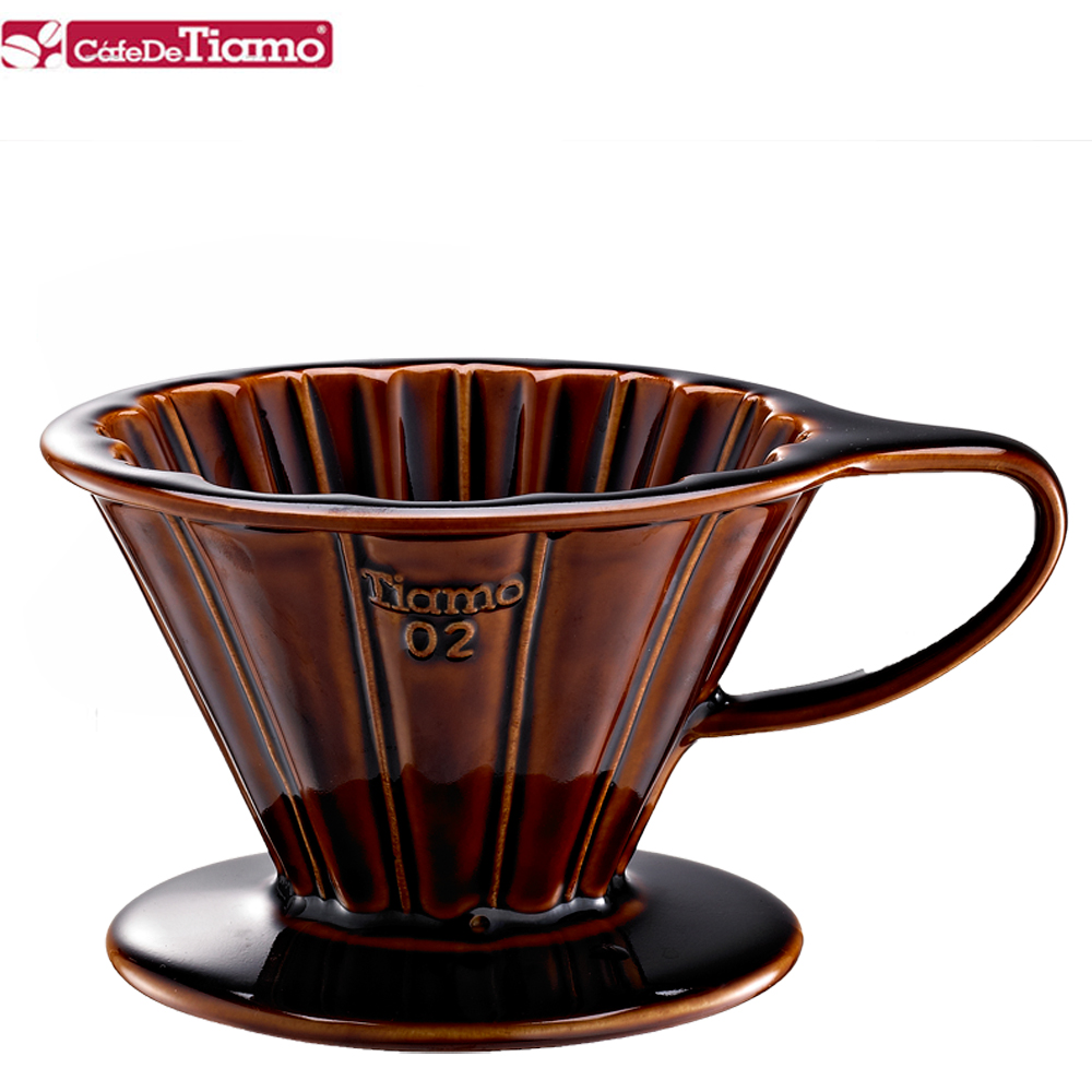 Tiamo V02花瓣形陶瓷咖啡濾杯組-咖啡色(HG5536BR)