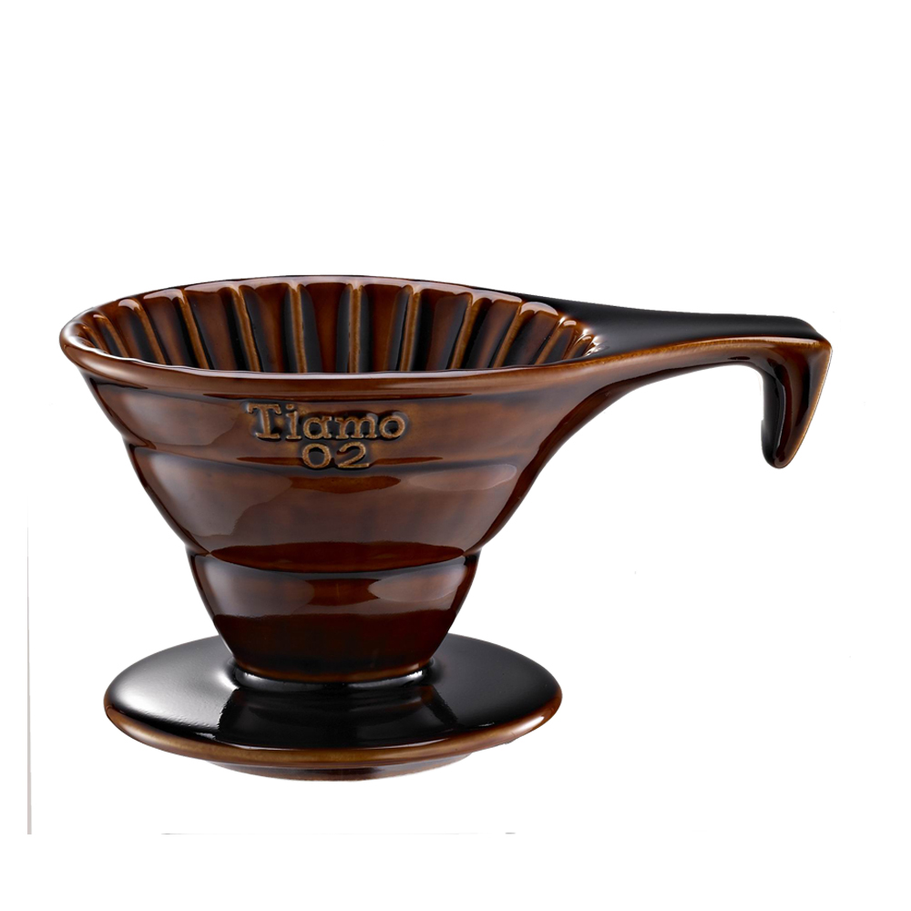 Tiamo V02長柄陶瓷咖啡濾杯組-咖啡色(HG5534BR)