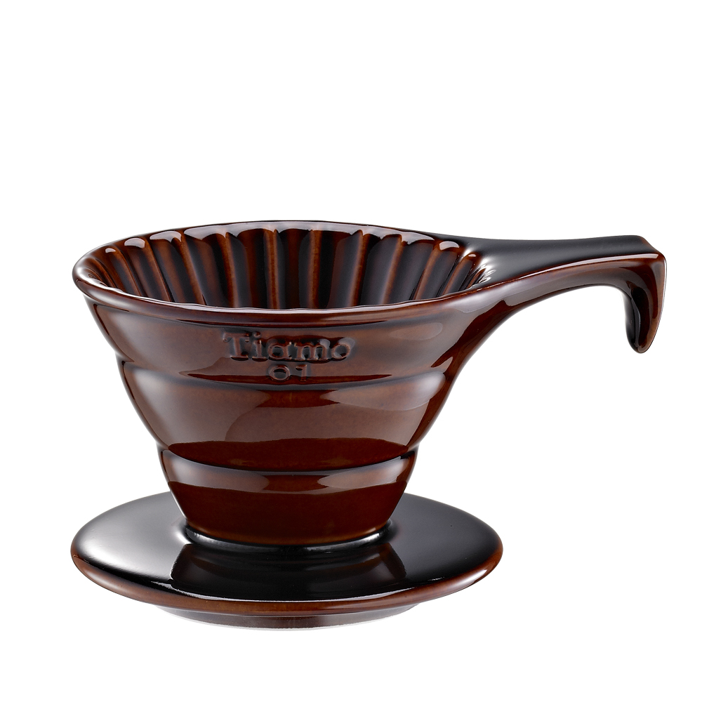 Tiamo V01長柄陶瓷咖啡濾杯組-咖啡色(HG5533BR)