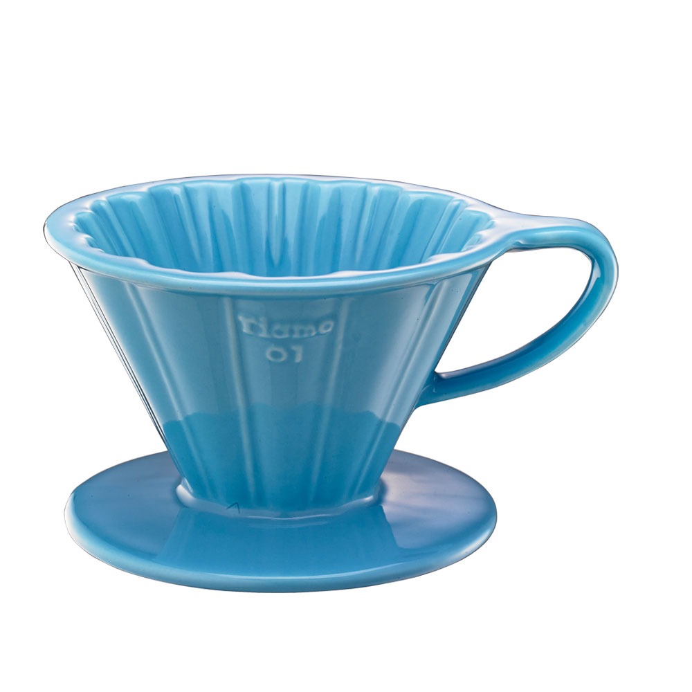 Tiamo V01花瓣形陶瓷咖啡濾杯組-粉藍色(HG5535BB)
