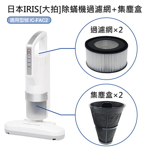 日本IRIS IC-FAC2除蟎機(大拍) 配件組(過濾網-2入+集塵盒-2入)