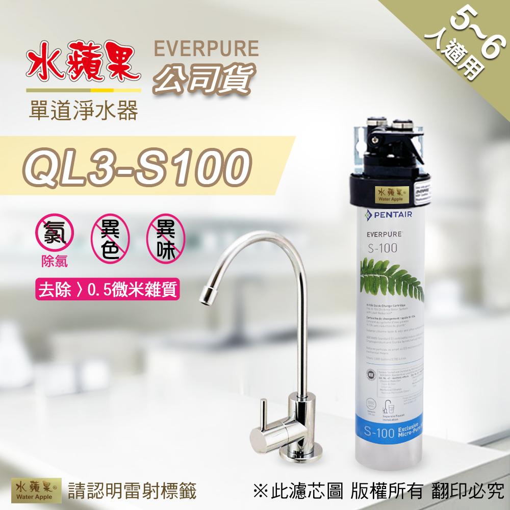 【水蘋果公司貨】EVERPURE QL3-S100 單道淨水器
