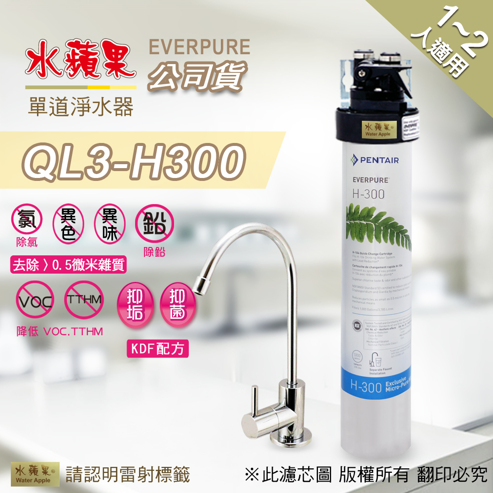 【水蘋果公司貨】EVERPURE QL3-H300 單道淨水器