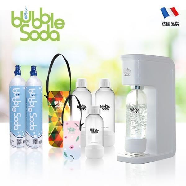 【法國BubbleSoda】全自動氣泡水機-經典白大氣瓶超值組合 BS-909KTB2