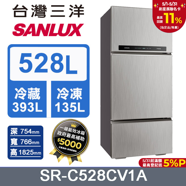 【臺灣三洋Sanlux】528L 變頻三門冰箱SR-C528CV1A