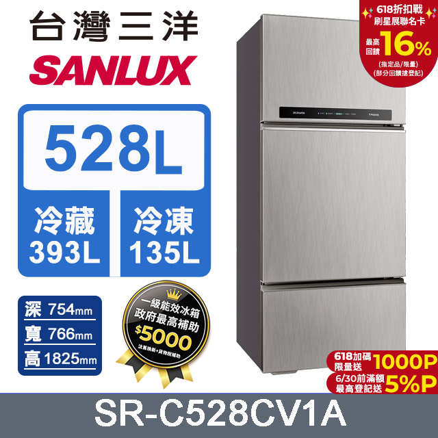 【臺灣三洋Sanlux】528L 變頻三門冰箱SR-C528CV1A