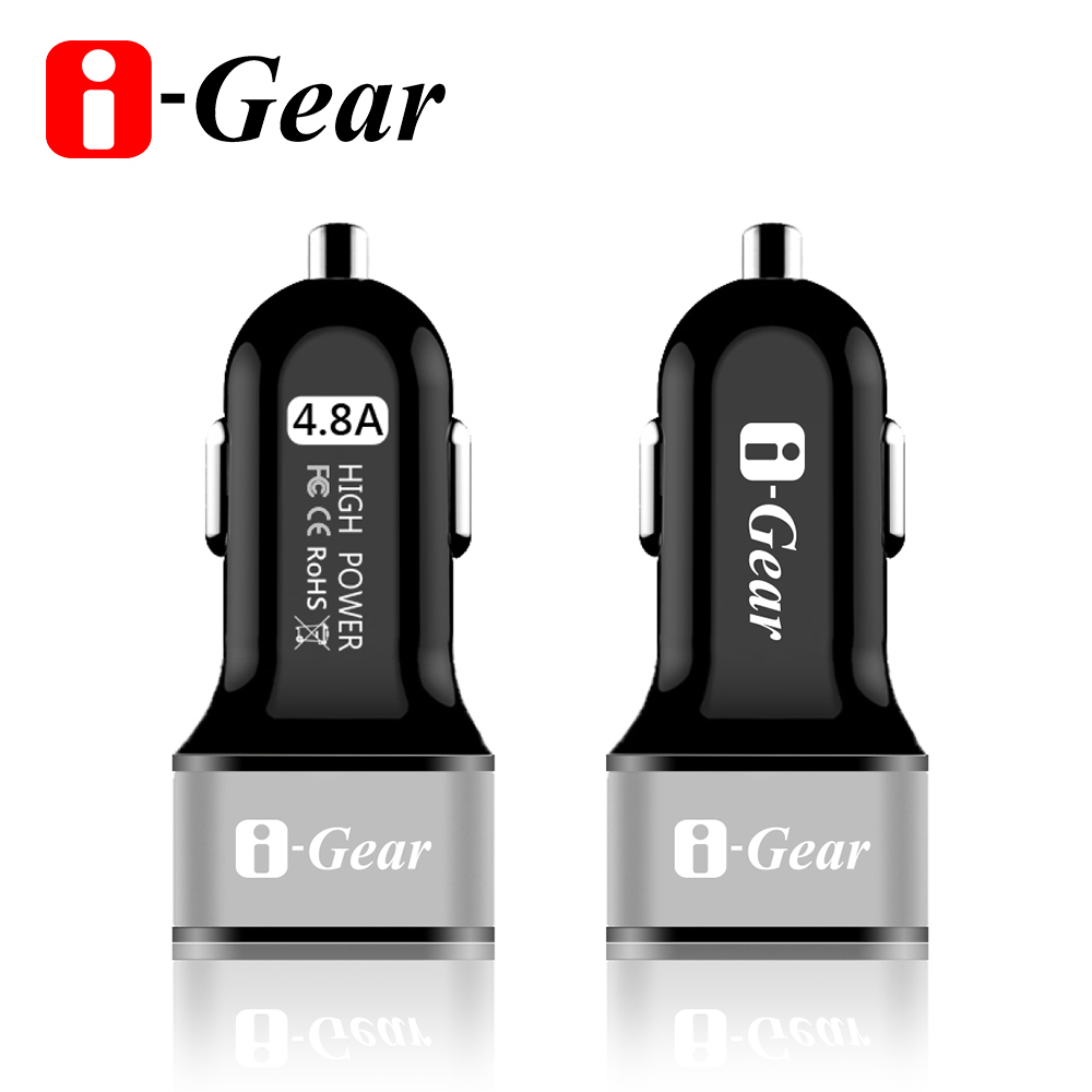 i-Gear 4.8A大電流 雙USB車用充電器(黑)