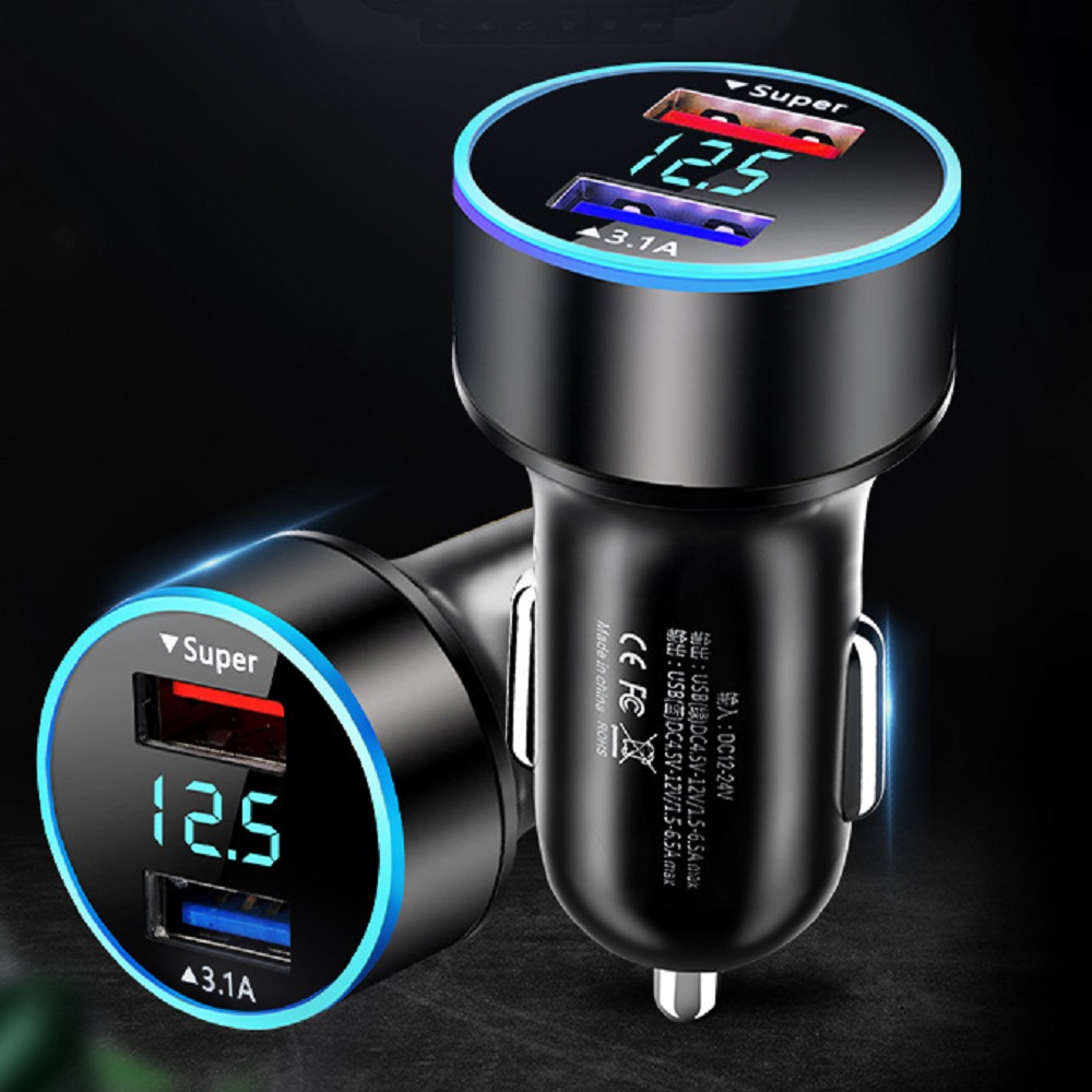 LED顯示2.1A雙USB多功能智慧車用充電器