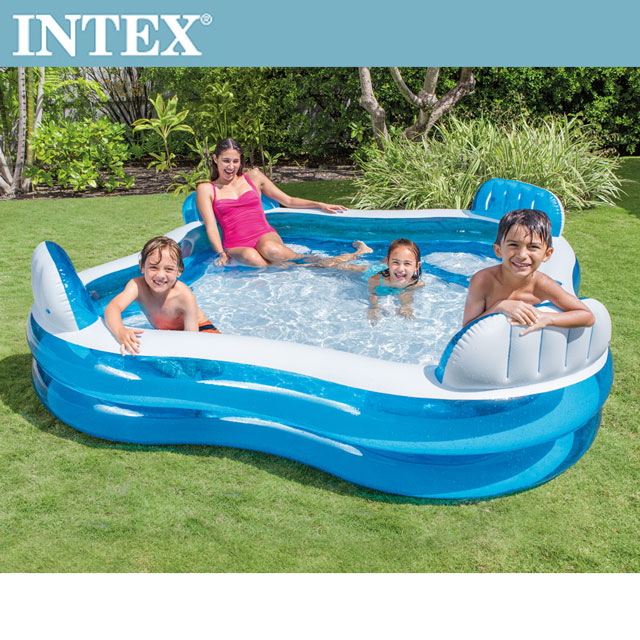 INTEX 藍色透明有靠墊戲水游泳池(56475N)