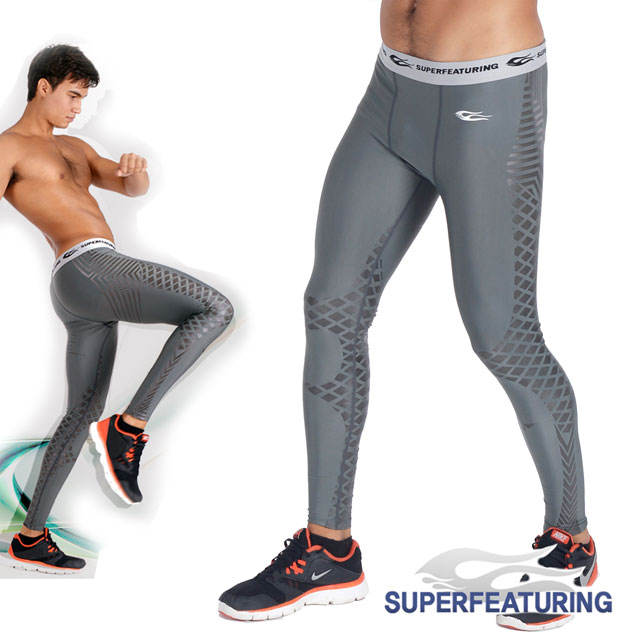 SUPERFEATURING 專業跑步 三鐵 Training運動壓縮緊身褲 灰色