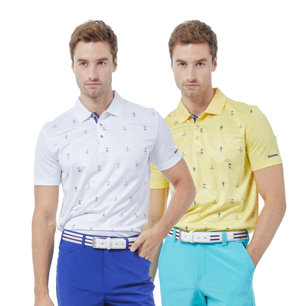 Snowbee Golf 男士線形紋提花短袖Polo衫