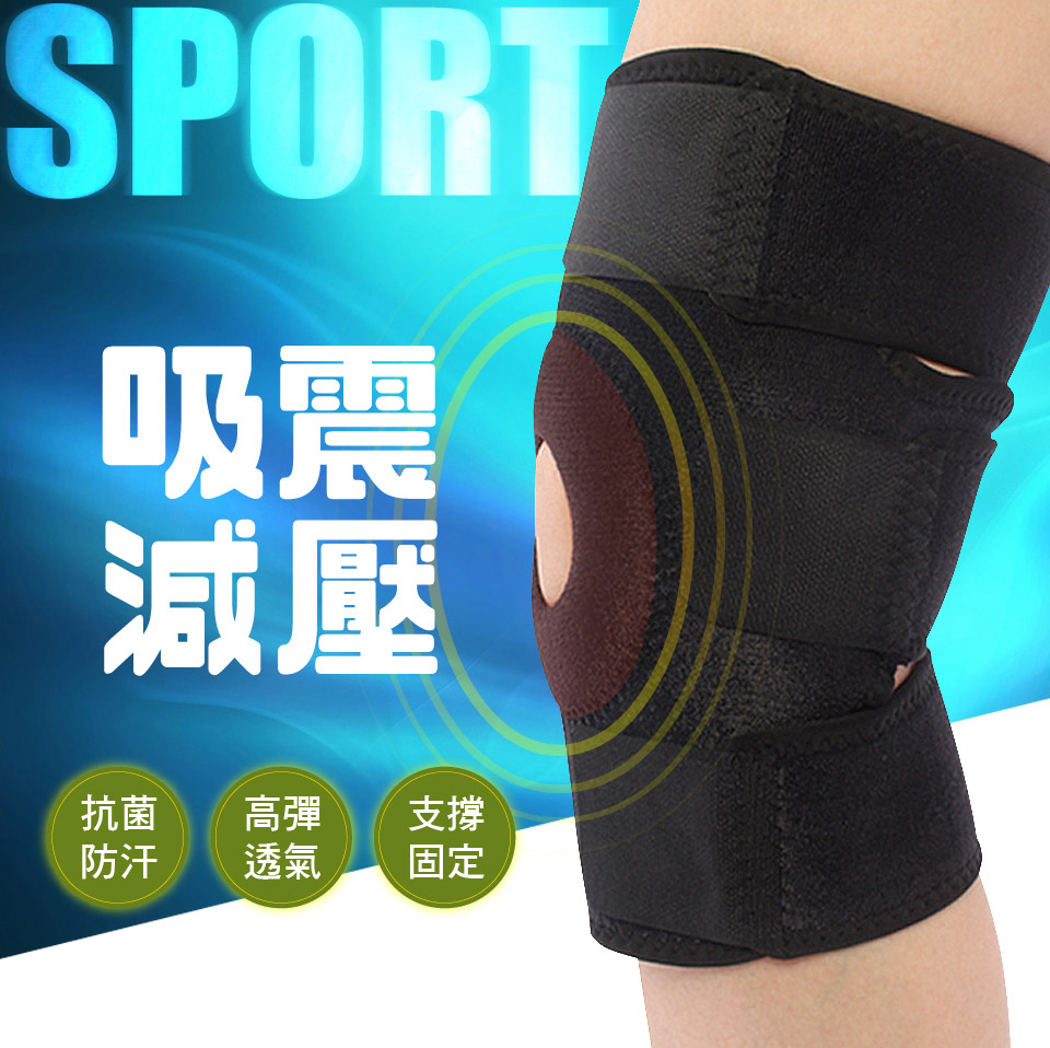 【JS嚴選】*開孔設計*可調式黏扣型三線專業運動健身膝護套(CC開孔膝護套送拇指腕護套*2)