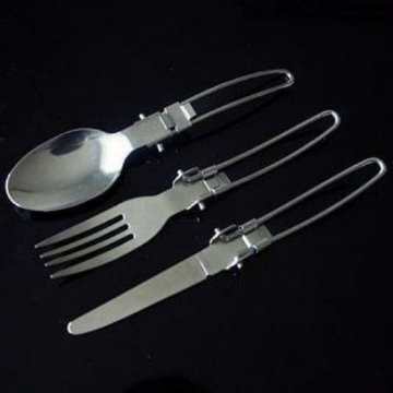 ((可攜式環保餐具組)) 不鏽鋼摺疊刀、叉、湯匙三件組/露營登山旅行環保餐具組 SK