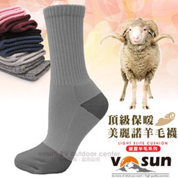 【台灣 VOSUN】MIT 頂級控溫保暖中筒美麗諾羊毛襪_VO-053 淺灰
