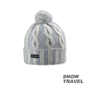 SNOWTRAVEL 圓球防風保暖羊毛帽(淺藍) 兩入