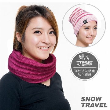SNOWTRAVEL 保暖圍脖雙面帽(桃紅色)(500) 2入