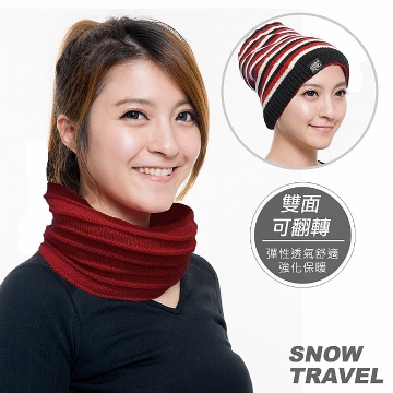SNOWTRAVEL 保暖圍脖雙面帽(紅色)(500) 2入