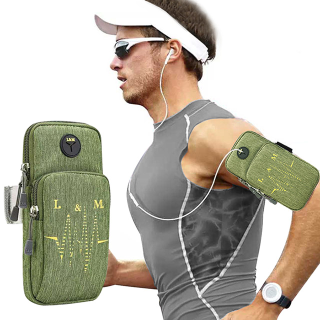 【活力揚邑】防水透氣排汗耳機孔跑步自行車運動手機音樂臂包臂袋臂帶臂套7.2吋以下通用-綠