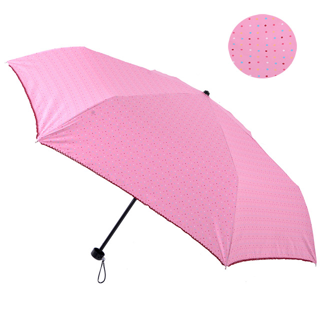 【2mm】色膠抗UV 彩點花邊輕量手開傘(粉紅)