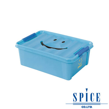 【日本 SPICE】KIDS 馬卡龍色彩 附蓋 微笑整理箱 收納箱 - 藍色 S
