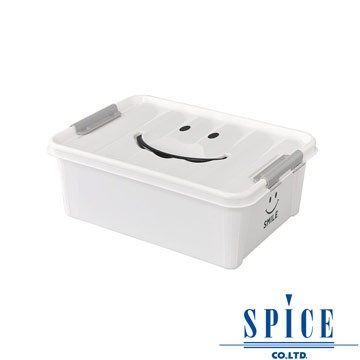【日本 SPICE】KIDS 馬卡龍色彩 附蓋 微笑整理箱 收納箱 - 白色 S