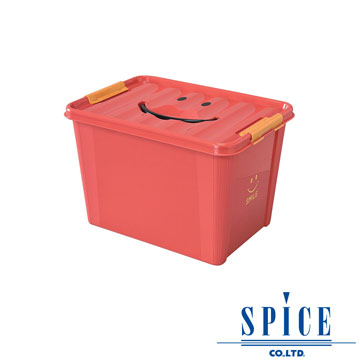 【SPICE】KIDS 馬卡龍色彩 附蓋 微笑整理箱 收納箱 - 紅色 L