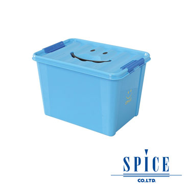 【SPICE】KIDS 馬卡龍色彩 附蓋 微笑整理箱 收納箱 - 藍色 L