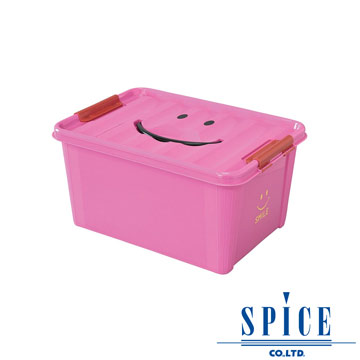 【SPICE】KIDS 馬卡龍色彩 附蓋 微笑整理箱 收納箱 - 桃紅 M