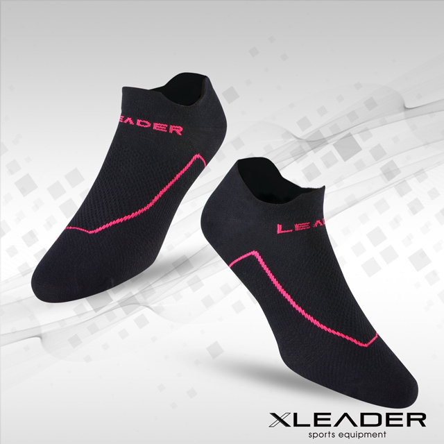 LEADER ST-01環形加壓 網眼導流透氣護踝薄短襪 機能除臭運動襪 女款 黑色