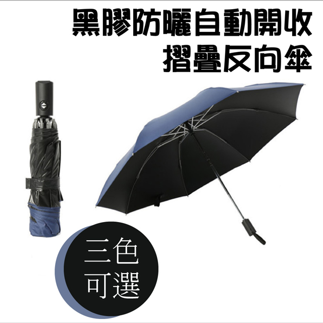 【帕格尼尼】全自動一鍵開收摺疊反向傘/晴雨傘/自動陽傘S2_黑膠防曬款