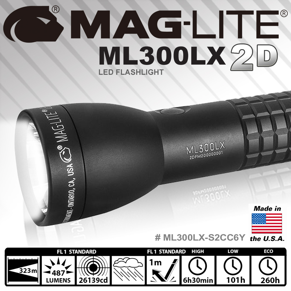 MAGLITE® ML300LX™ 2-Cell D LED Flashlight 手電筒-黑色