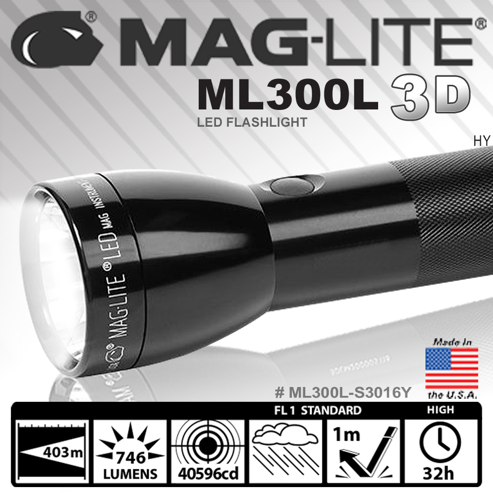 MAGLITE® ML300L™ 3-Cell D LED Flashlight 手電筒-黑色