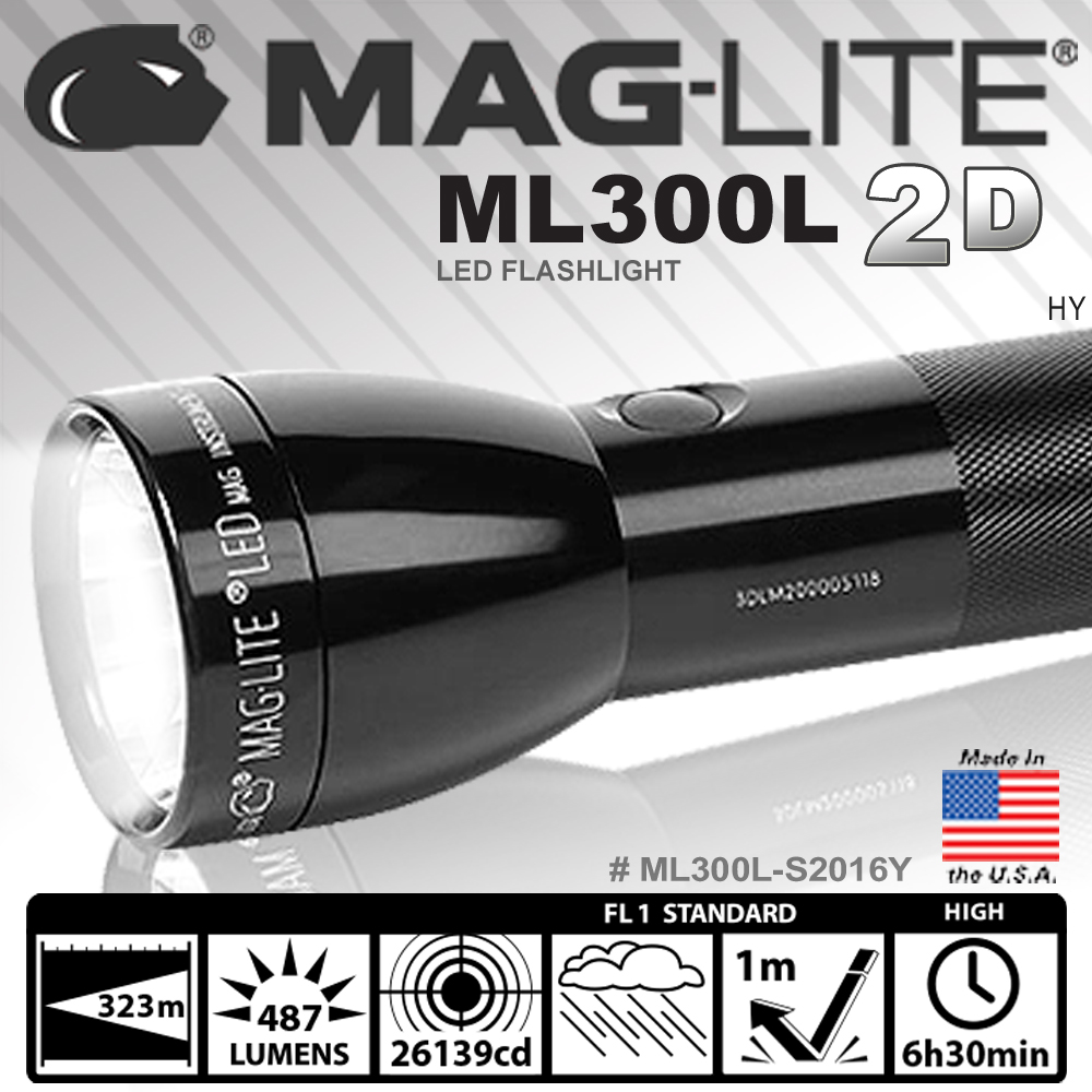 MAGLITE® ML300L™ 2-Cell D LED Flashlight 手電筒-黑色