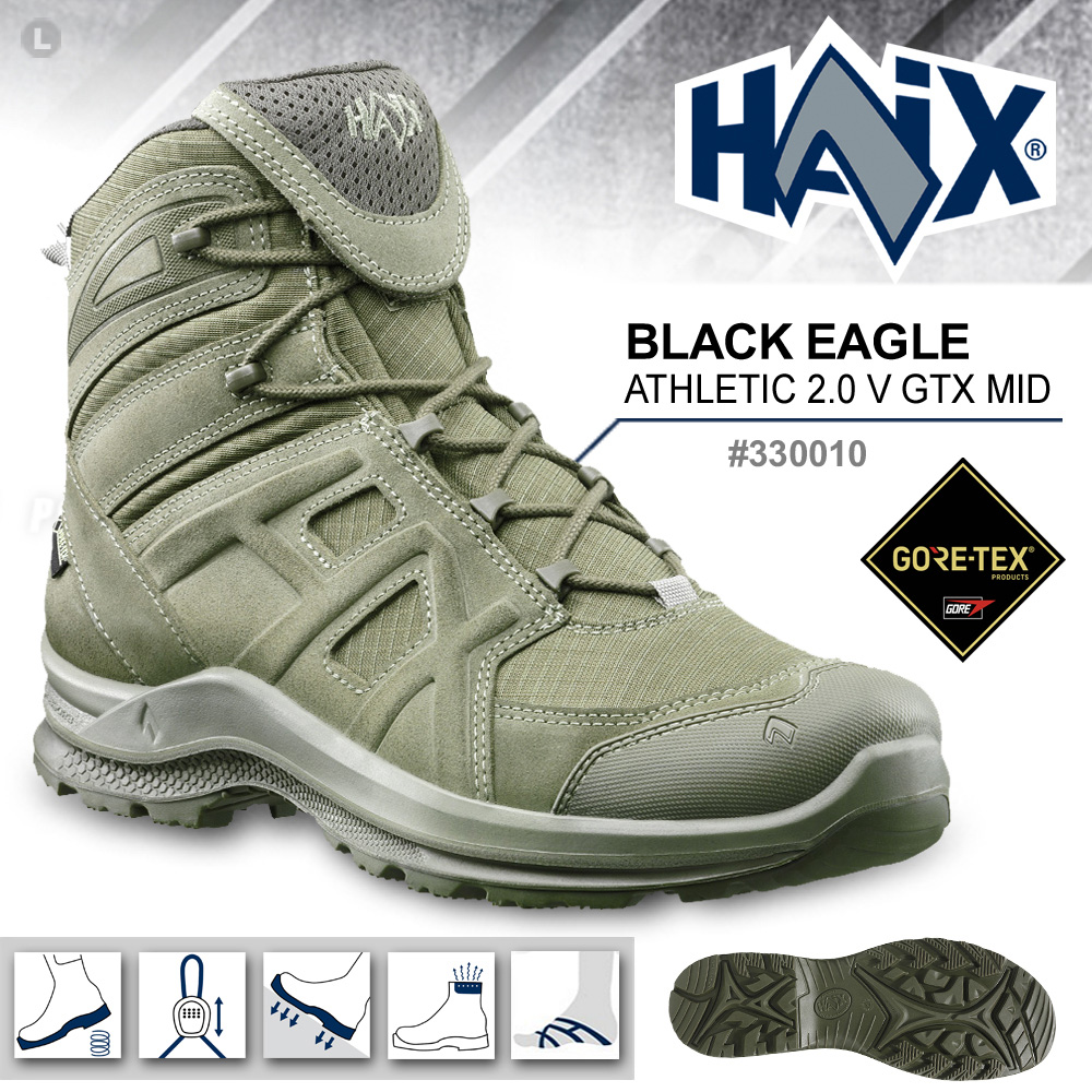 HAIX BLACK EAGLE Athletic 2.0V GTX MID 黑鷹運動中筒鞋(草綠色)