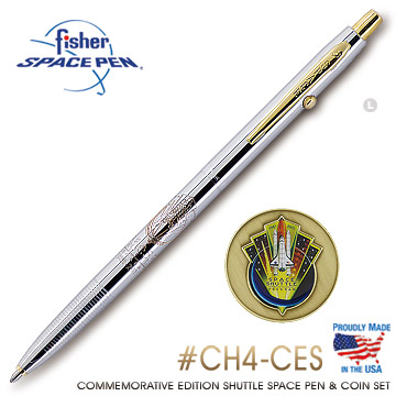 Fisher Space Pen 紀念版CH4太空梭徽章筆夾太空筆與紀念幣組合